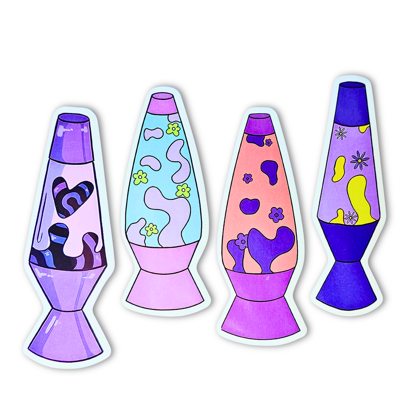 Pastel Lava Lamp Sticker Set – 4pc Retro Vinyl Waterproof Decals (3")