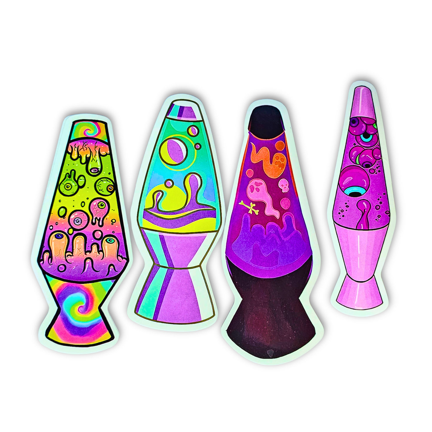 Psychedelic Lava Lamp Sticker Set – 4pc Retro Vinyl Waterproof Decals (3")