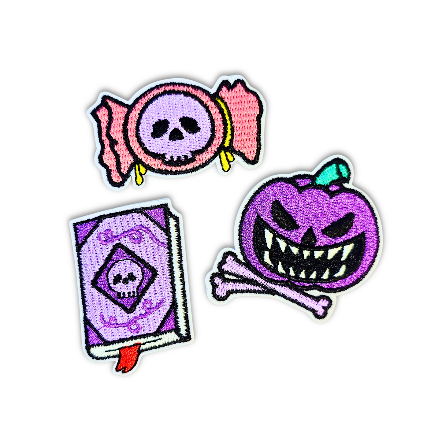 Spooky Patch Trio – 3pc Halloween Iron-On Embroidered Appliques (2")