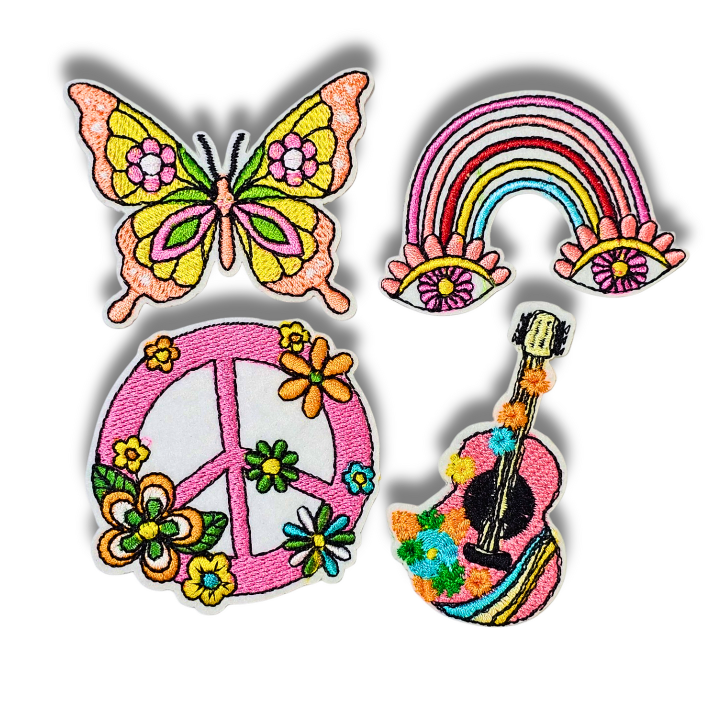 Hippie Vibes Patch Set – 4pc Retro Iron-On Embroidered Appliques (2")