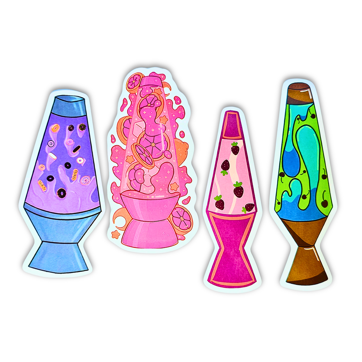 Candy Lava Lamp Sticker Set – 4pc Retro Vinyl Waterproof Decals (3")