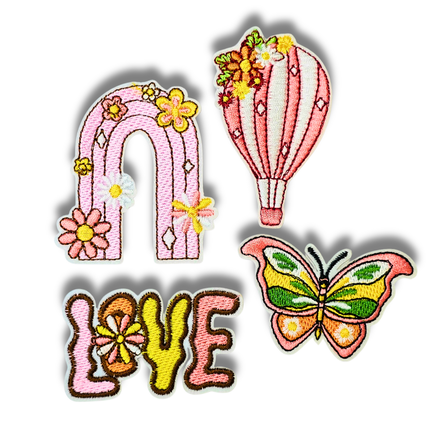 Groovy Love Patch Set – 4pc Retro Iron-On Embroidered Appliques (2")