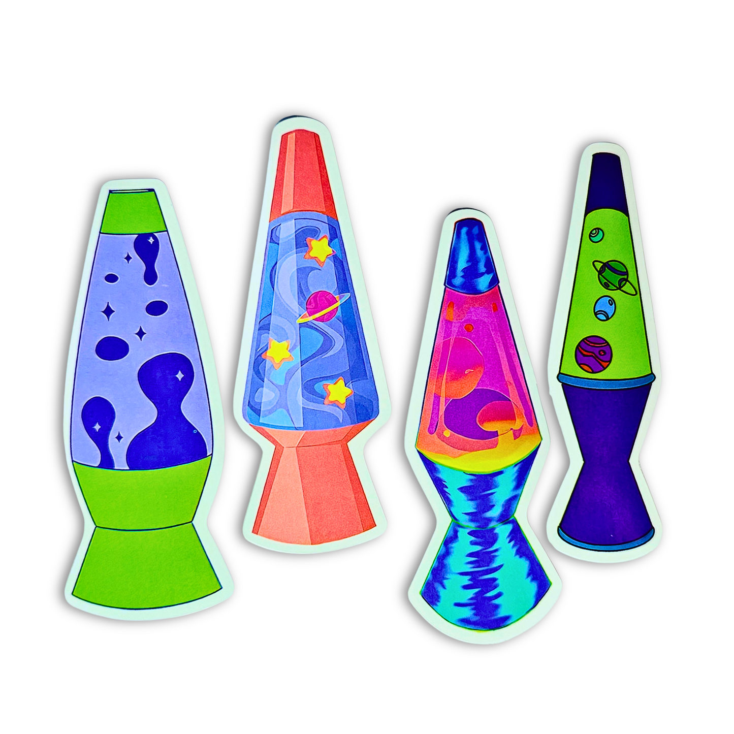 Cosmic Lava Lamp Sticker Set – 4pc Retro Vinyl Waterproof Decals (3")