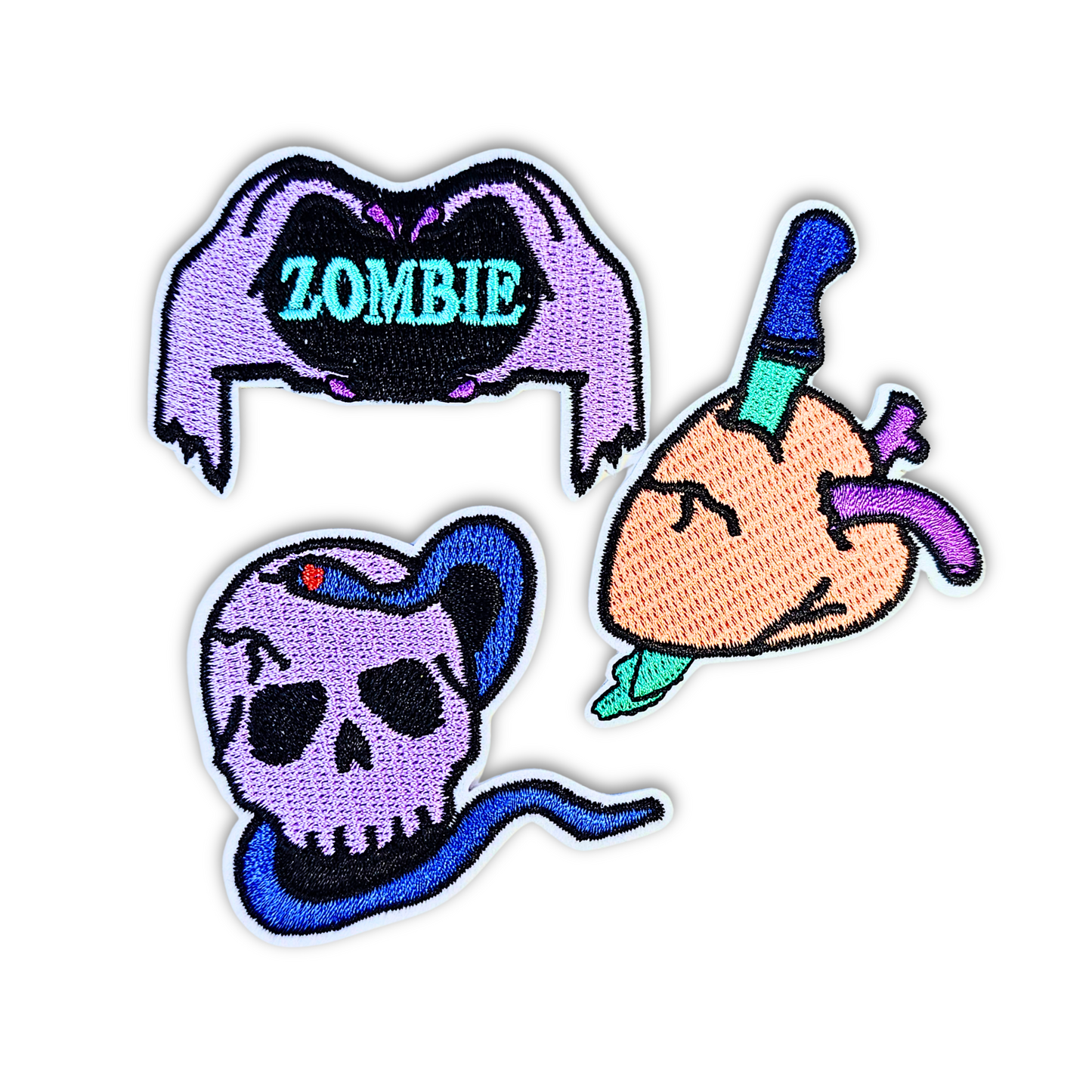 Zombie Patch Trio – 3pc Spooky Iron-On Embroidered Appliques (2")