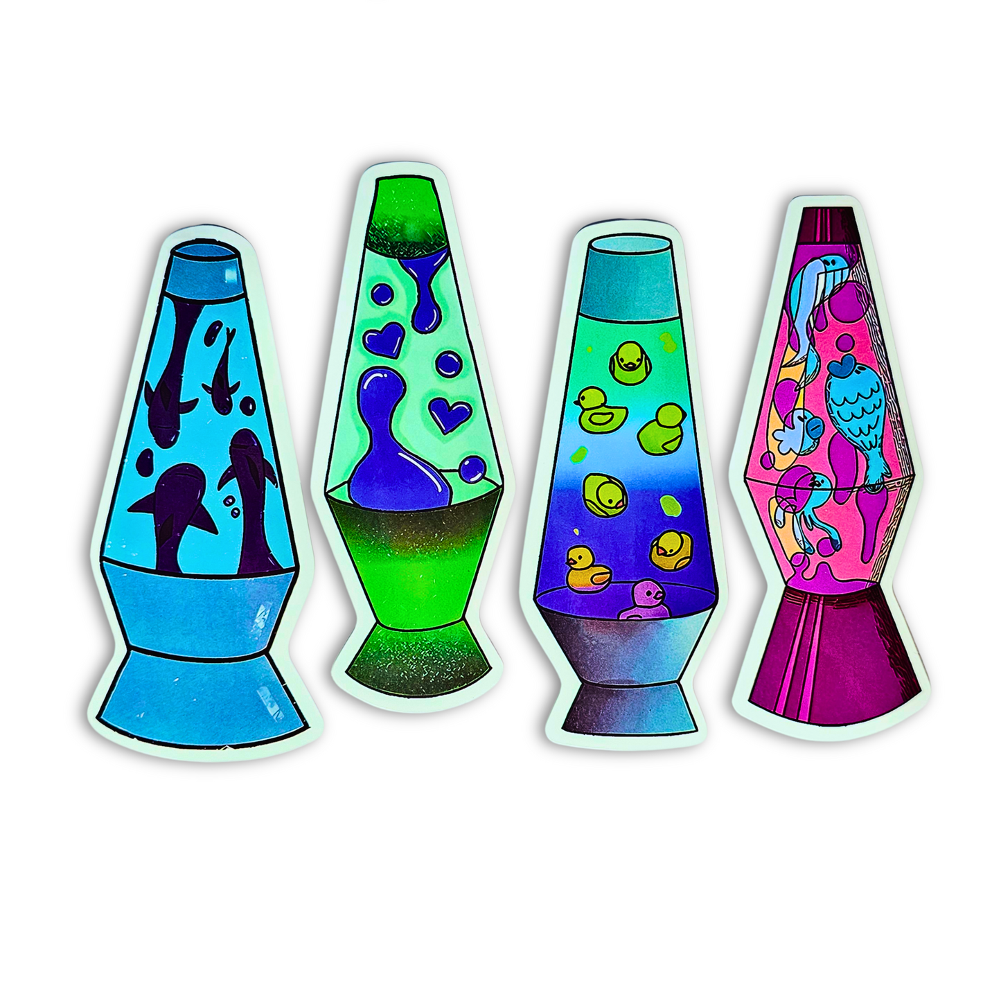 Playful Lava Lamp Sticker Set – 4pc Retro Vinyl Waterproof Decals (3")