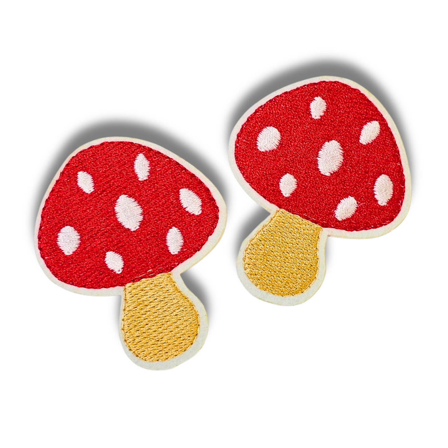 Classic Red Mushroom Patch Set – 2pc Iron-On Embroidered Appliques (2")