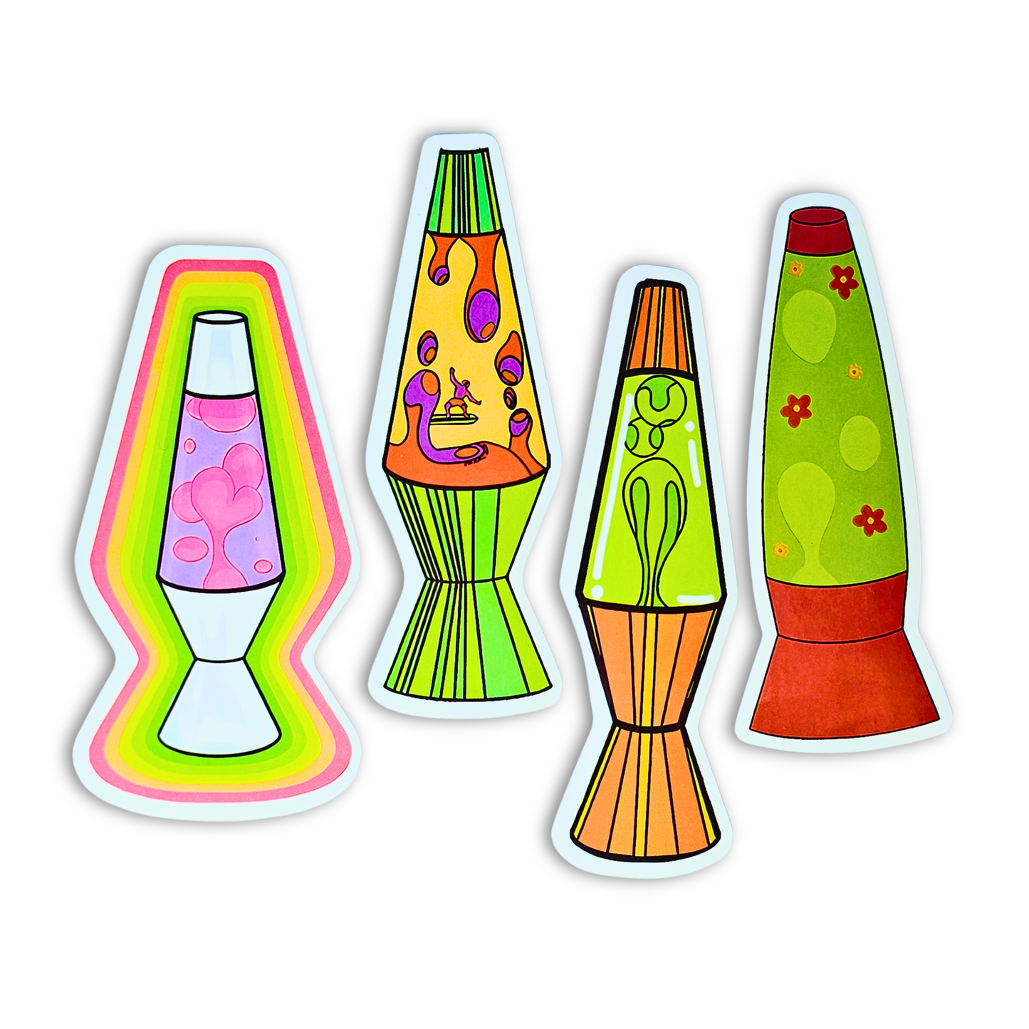 Retro Lava Lamp Sticker Set – 4pc Vinyl Waterproof Decals (3")