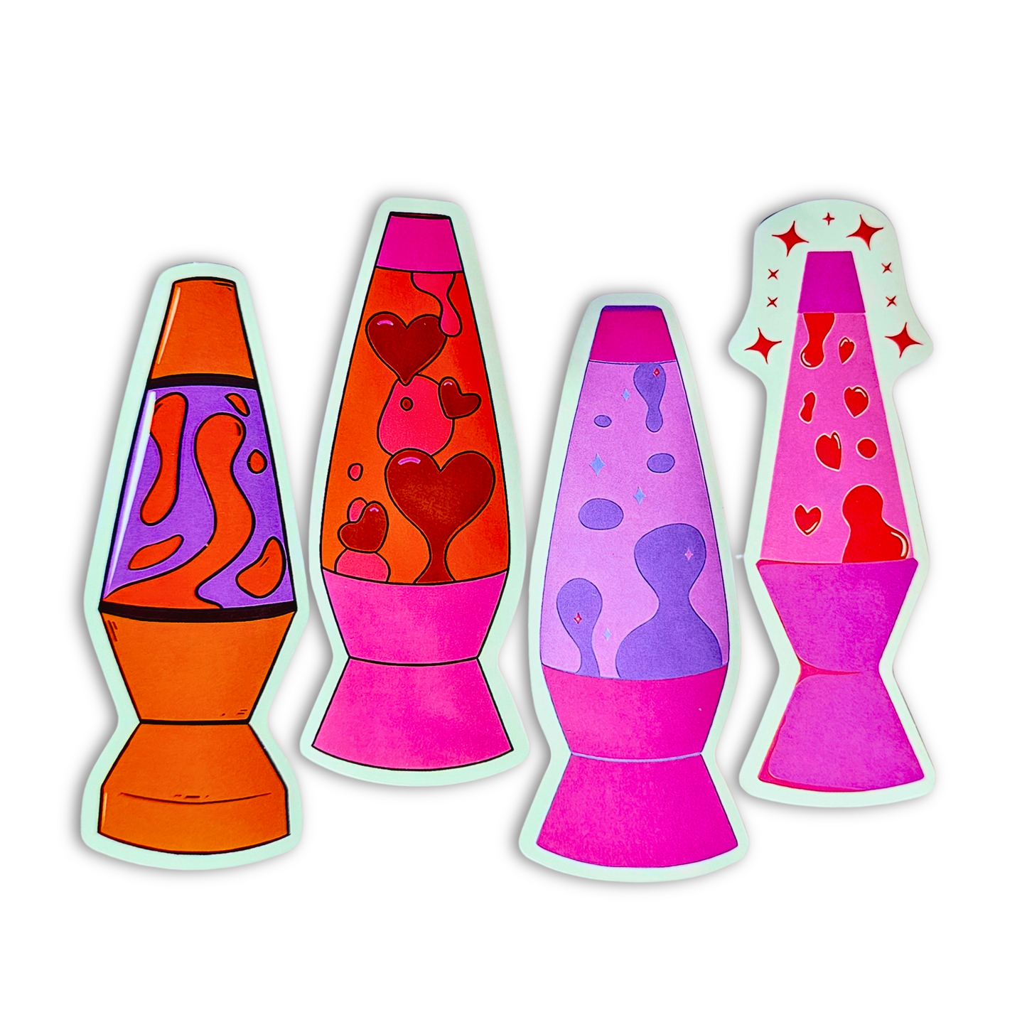 Love Lava Lamp Sticker Set – 4pc Retro Vinyl Waterproof Decals (3")
