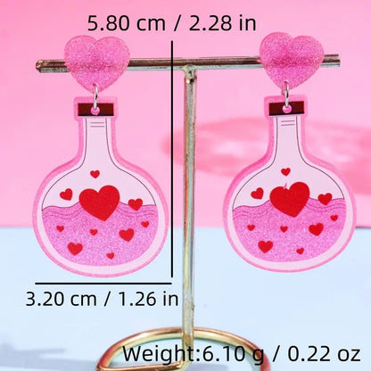Glittery Love Potion Earrings – Acrylic Resin Heart Bottle Dangles