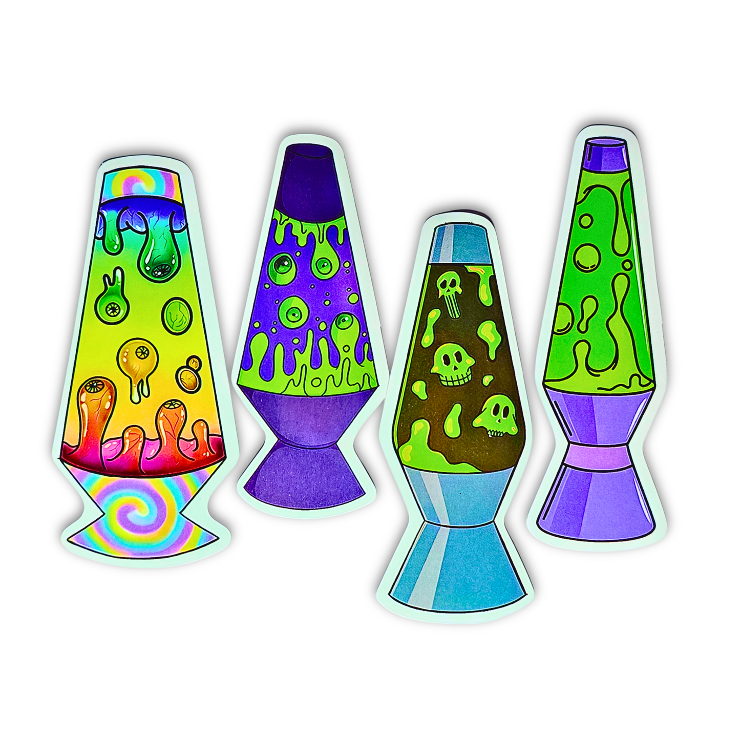 Psycho Lava Lamp Sticker Set – 4pc Creepy-Cool Vinyl Waterproof Decals (3")